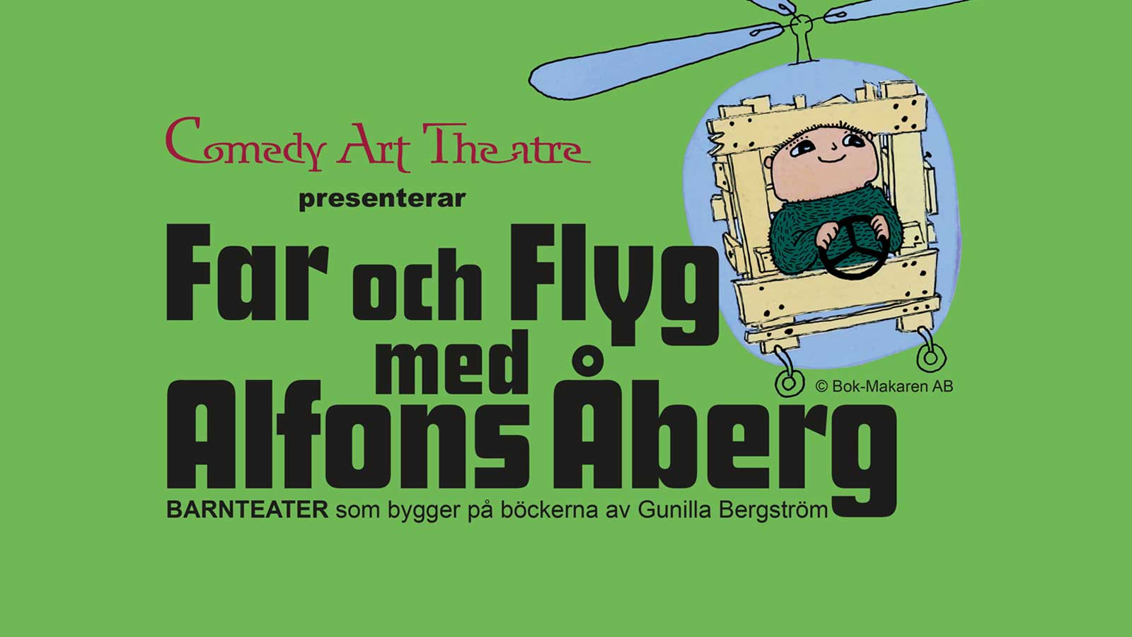 Marknadsföringsbild för teaterföreställningen Far och flyg med Alfons Åberg