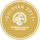 En logga där det står Guldvän 2017, Göteborgs kyrkliga stadsmission