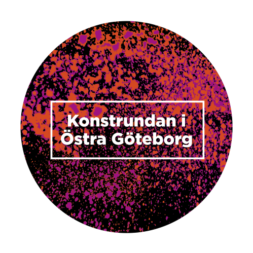 Rödaktig logga med texten Konstrundan i Östra Göteborg